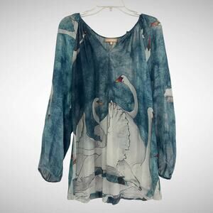Cali Dreaming Rare‎ Swan Silk Cotton Blend Blouse Top Flowy Size Medium Boho